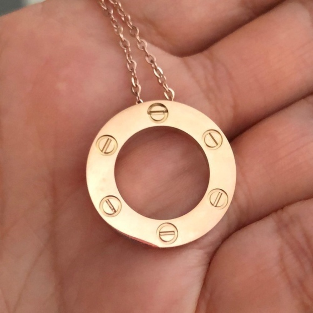 Rose Gold Screw Circle Pendant Necklace